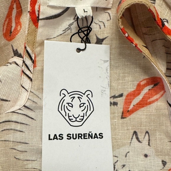 LAS SURENAS Wolf Kisses Amore Lip Print Linen Sleeveless Top Camisole Blouse NEW - Picture 13 of 15